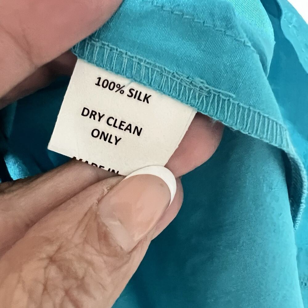 Sara Campbell 100% Silk Blazer Jacket Womens 12 Turquoise Blue Elegant Old Money - Picture 7 of 12